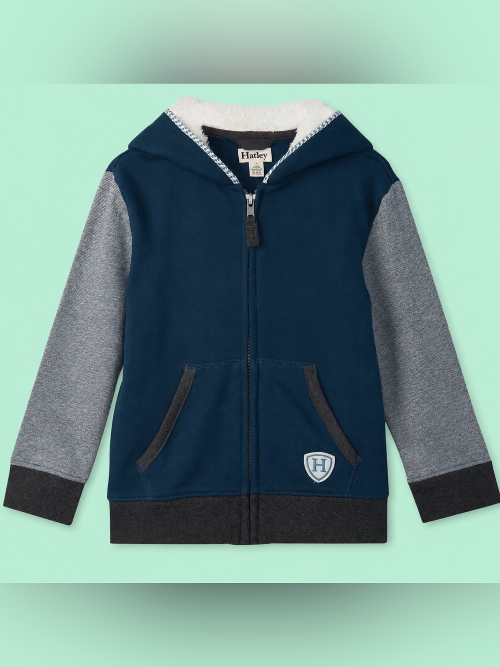 KIDS Hatley Winter Stripes Full Zip Sherpa Lined Hoodie - SIZE 12